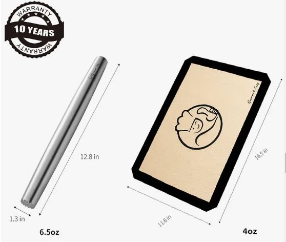 Gourmet Easy Stainless Steel Rolling Pin + Baking Mat