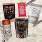 Peppermint Twist holiday gift set from Connect Gifting with Mayana peppermint hot chocolate, Yes, Please! peppermint bark, Hudson Valley vanilla bean marshmallows, Fatty Sundays peppermint pretzels, and Nat's Nuts cinnamon pecans